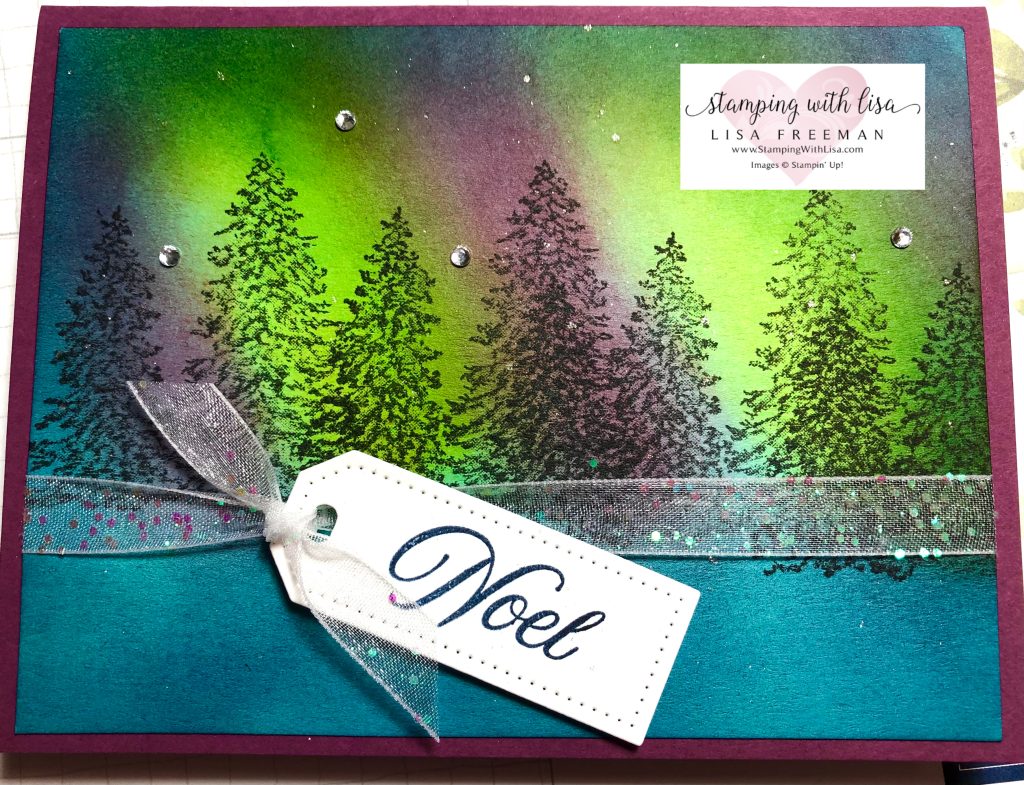 northern lights technique stampin up with peaceful cabin set